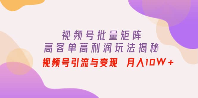 视频号批量矩阵的高客单高利润玩法揭秘-