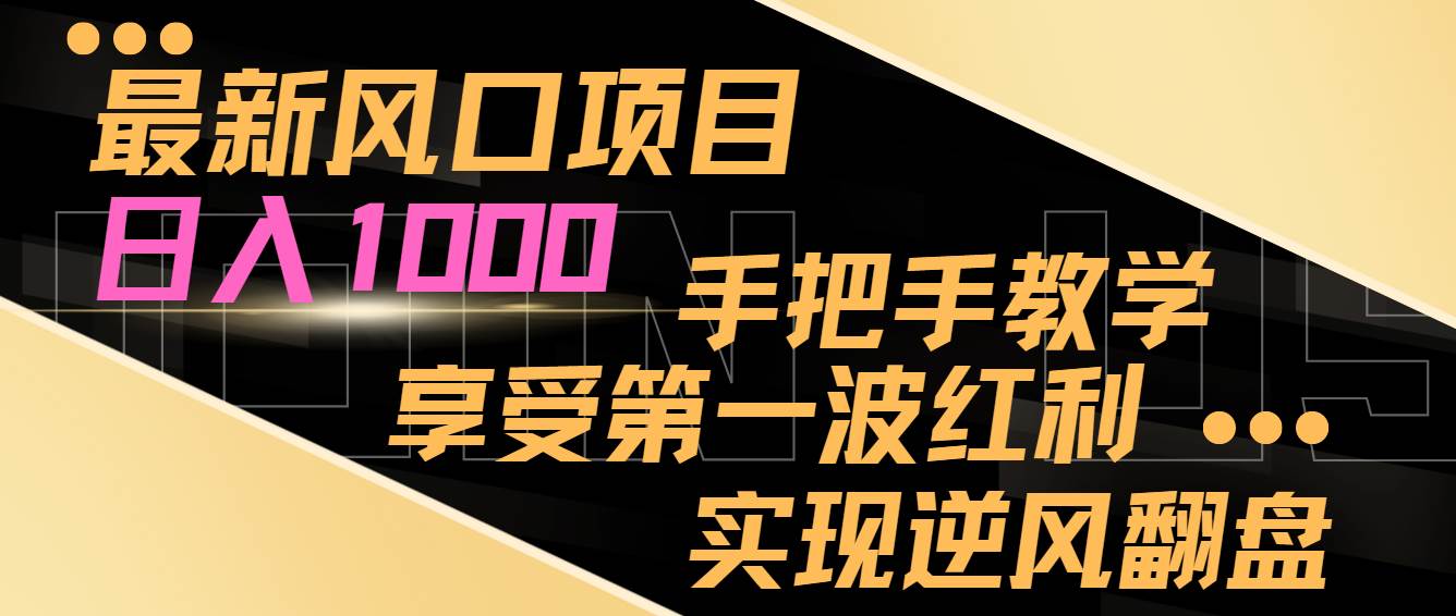 最新风口项目，日入过千，抓住当下风口，享受第一波红利，实现逆风翻盘-