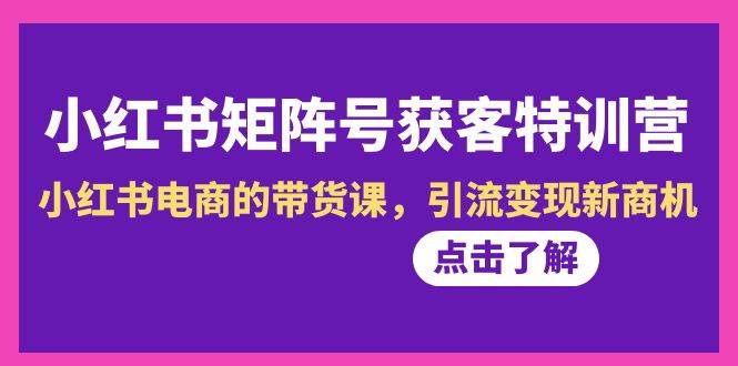 小红书-矩阵号获客特训营-第10期，小红书电商的带货课，引流变现新商机-