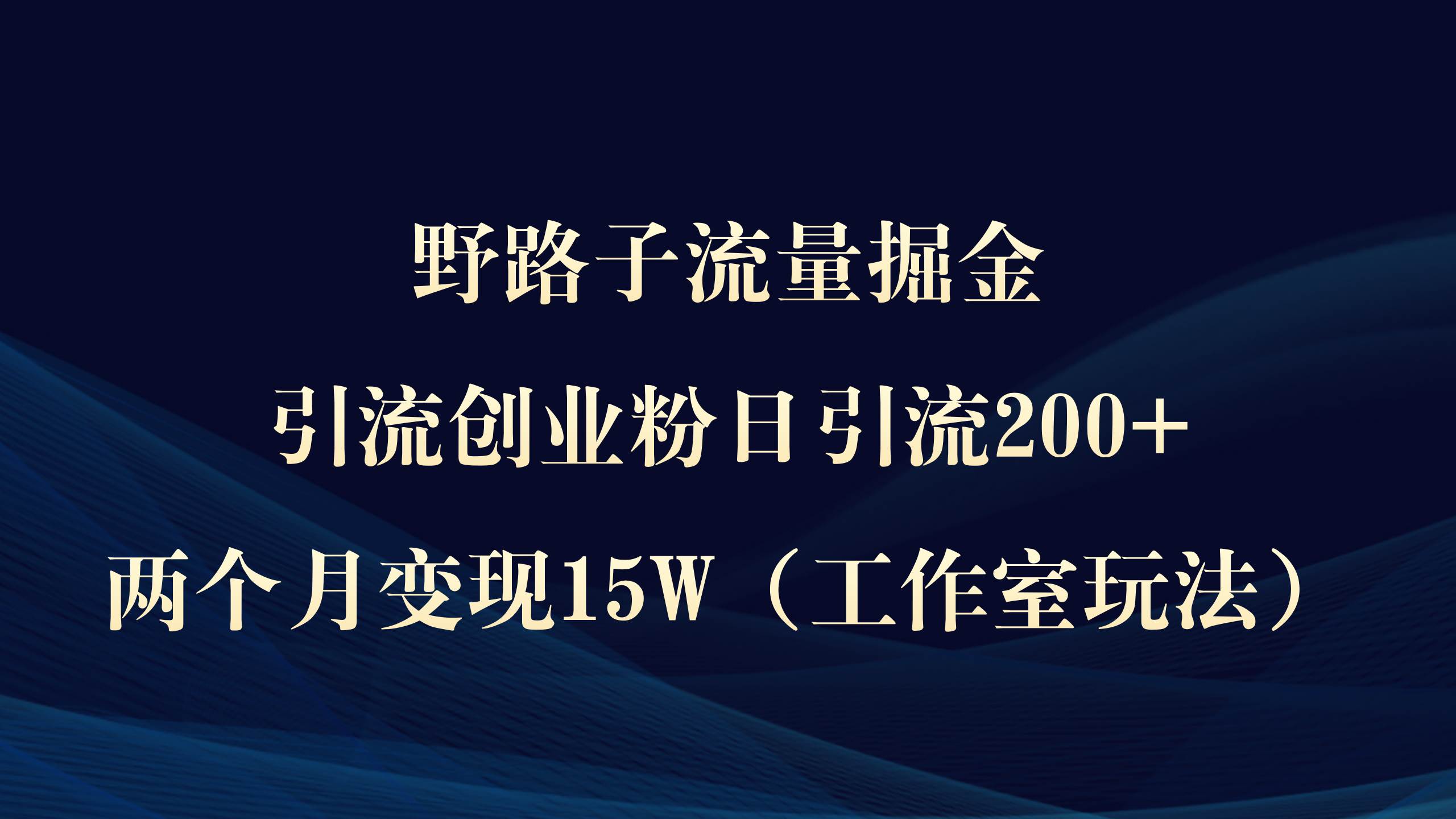 野路子流量掘金，引流创业粉日引流200+，两个月变现15W（工作室玩法））-