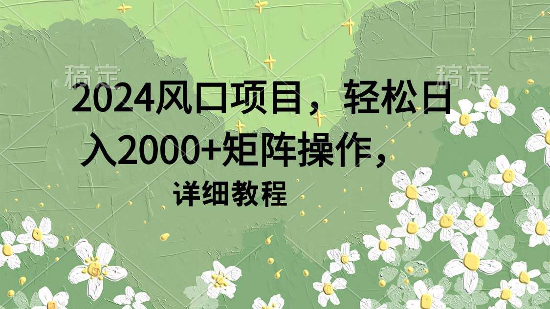 2024风口项目，轻松日入2000+矩阵操作，详细教程-