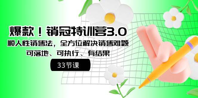 爆款！销冠特训营3.0之顺人性销售法，全方位解决销售难题、可落地、可执行、有结果-