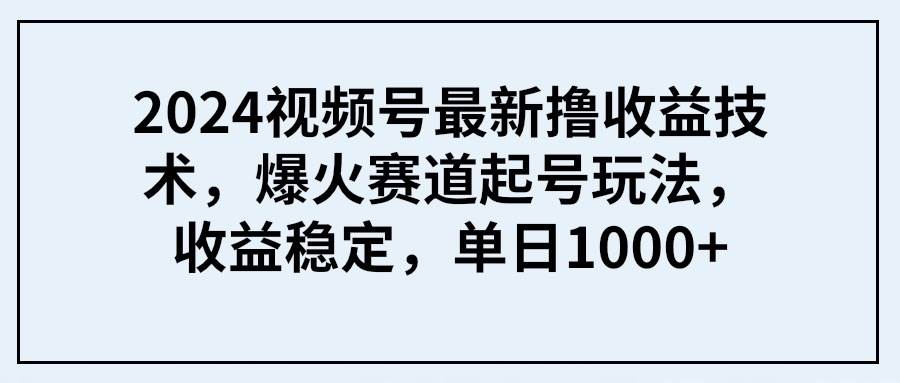 2024视频号最新撸收益技术，爆火赛道起号玩法，收益稳定，单日1000+-