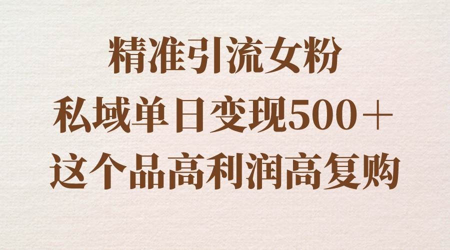 精准引流女粉，私域单日变现500＋，高利润高复购，保姆级实操教程分享-