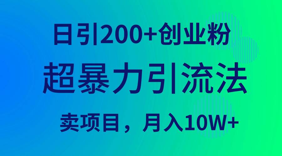 超暴力引流法，日引200+创业粉，卖项目月入10W+-