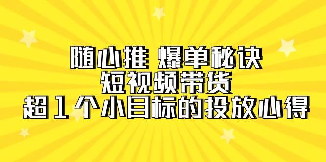 随心推 爆单秘诀，短视频带货-超1个小目标的投放心得（7节视频课）-