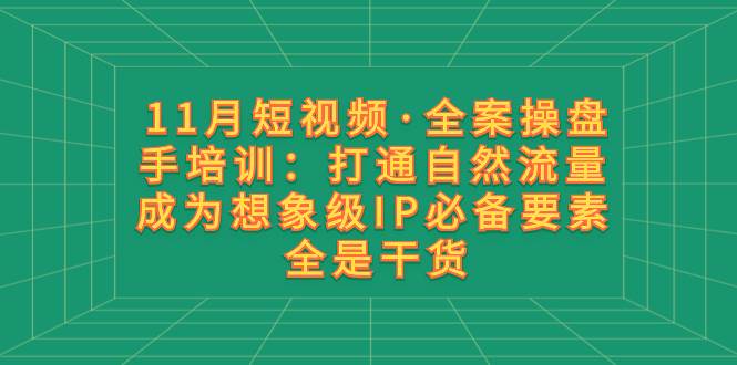 11月短视频·全案操盘手培训：打通自然流量 成为想象级IP必备要素 全是干货-