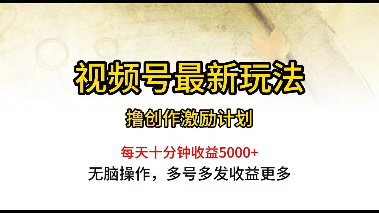 视频号最新玩法，每日一小时月入5000+-