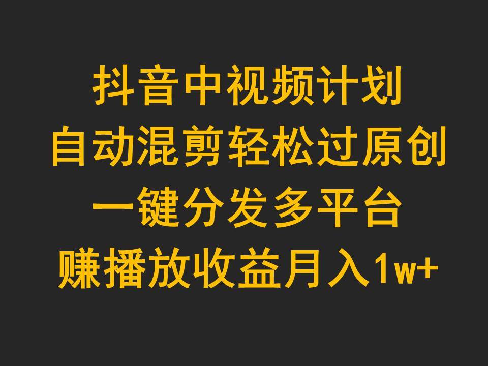 抖音中视频计划，自动混剪轻松过原创，一键分发多平台赚播放收益，月入1w+-