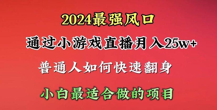 2024年最强风口，通过小游戏直播月入25w+单日收益5000+小白最适合做的项目-