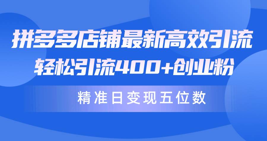 拼多多店铺最新高效引流术，轻松引流400+创业粉，精准日变现五位数！-