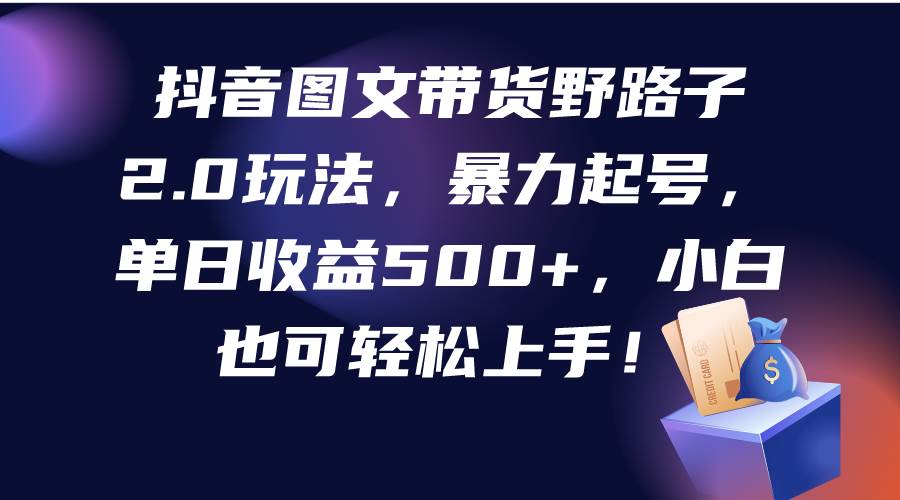 抖音图文带货野路子2.0玩法，暴力起号，单日收益500+，小白也可轻松上手！-