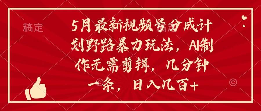 5月最新视频号分成计划野路暴力玩法，ai制作，无需剪辑。几分钟一条，…-