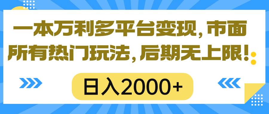 一本万利多平台变现，市面所有热门玩法，日入2000+，后期无上限！-