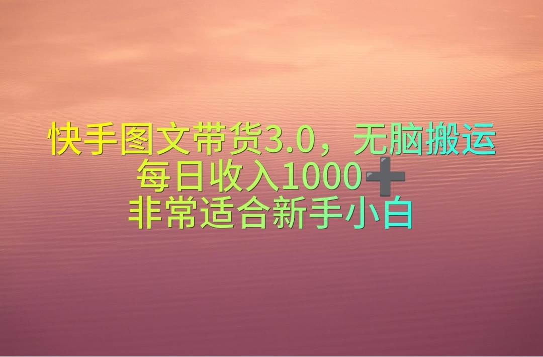 快手图文带货3.0，无脑搬运，每日收入1000＋，非常适合新手小白-