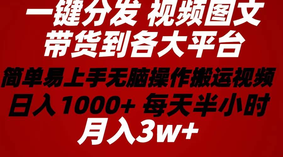 2024年 一键分发带货图文视频  简单易上手 无脑赚收益 每天半小时日入1…-