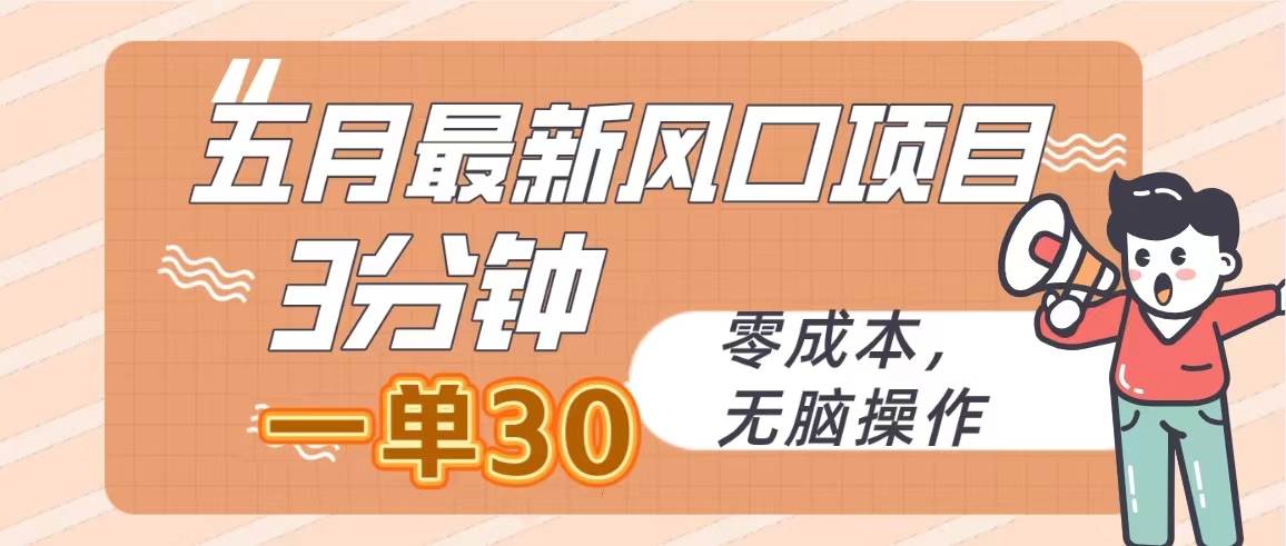 五月最新风口项目，3分钟一单30，零成本，无脑操作-