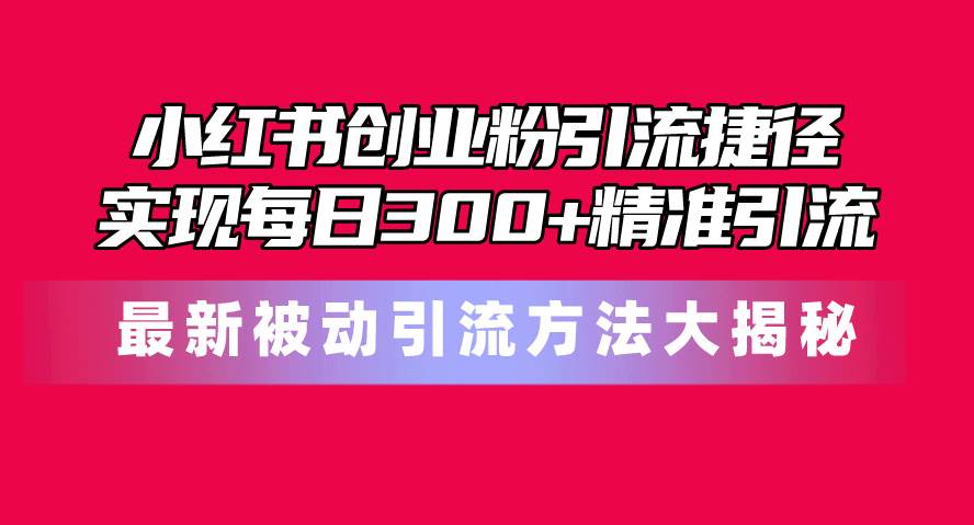 小红书创业粉引流捷径！最新被动引流方法大揭秘，实现每日300+精准引流-