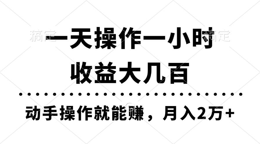 一天操作一小时，收益大几百，动手操作就能赚，月入2万+教学-