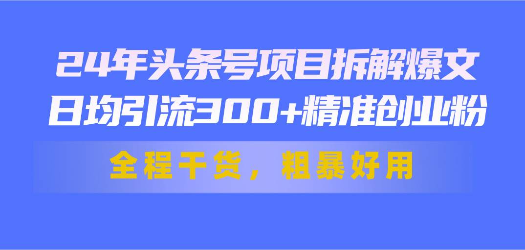 24年头条号项目拆解爆文，日均引流300+精准创业粉，全程干货，粗暴好用-